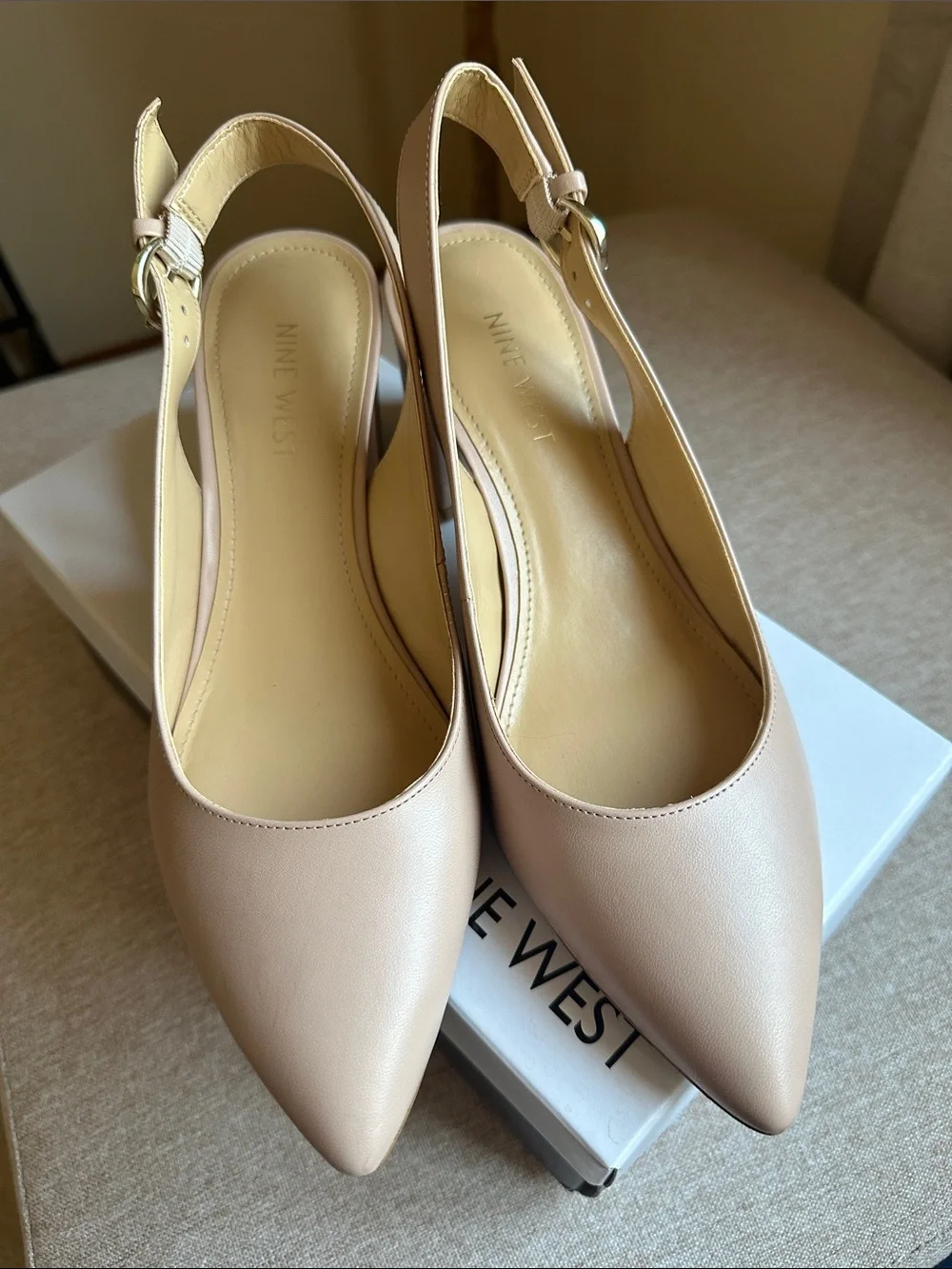 Nine West Women's Beige Pointed Slingback Flats
